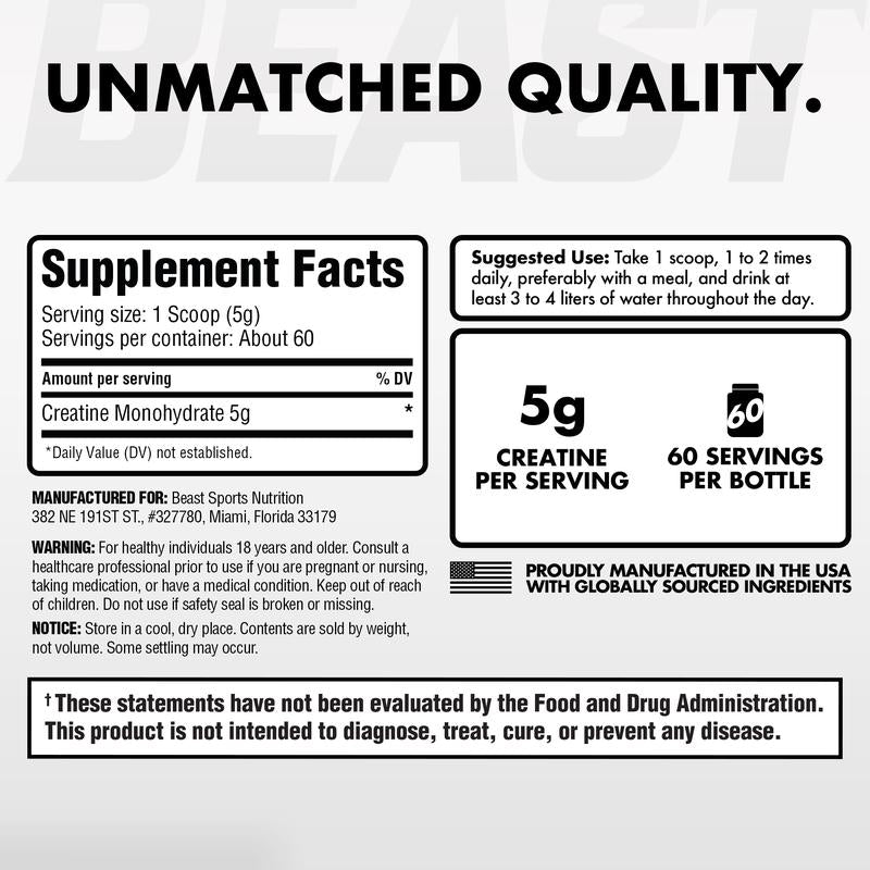 Creatine Monohydrate Powder (300g / 60 Servings) - BEAST